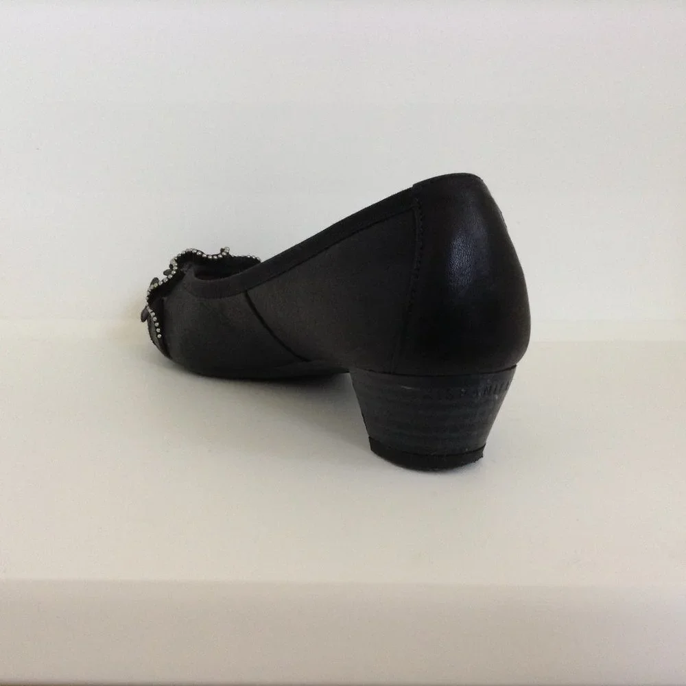 Hispanitas Black Leather Ruffle Zipper Low Heel Pumps Spain 39 US 8.5 Balletcore